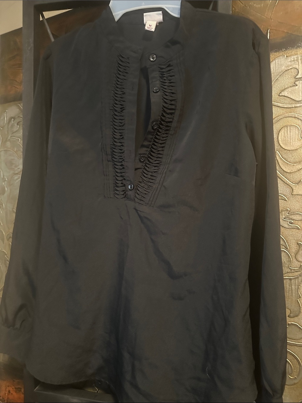 Merona Black Ruffle-Placket Long-Sleeve Blouse
